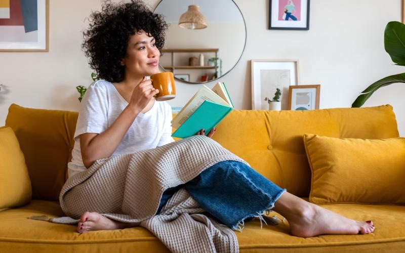 a person sitting on a couch