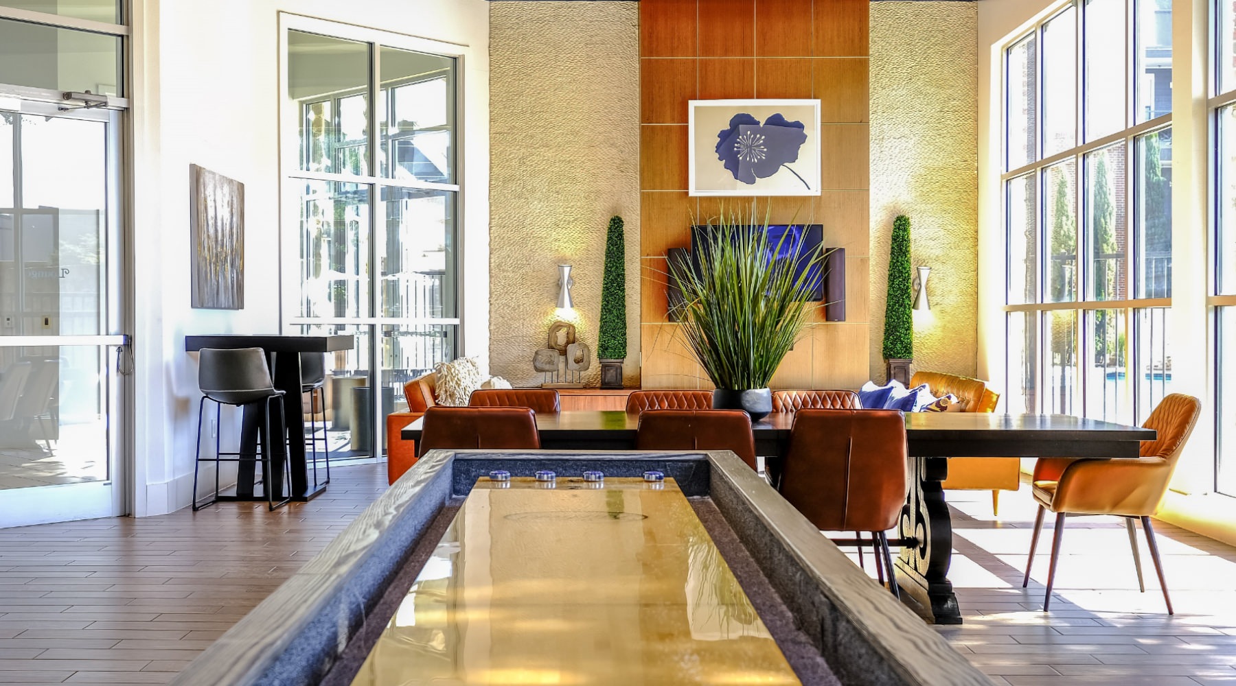 Beautiful clubroom with lounge seating and gaming areas