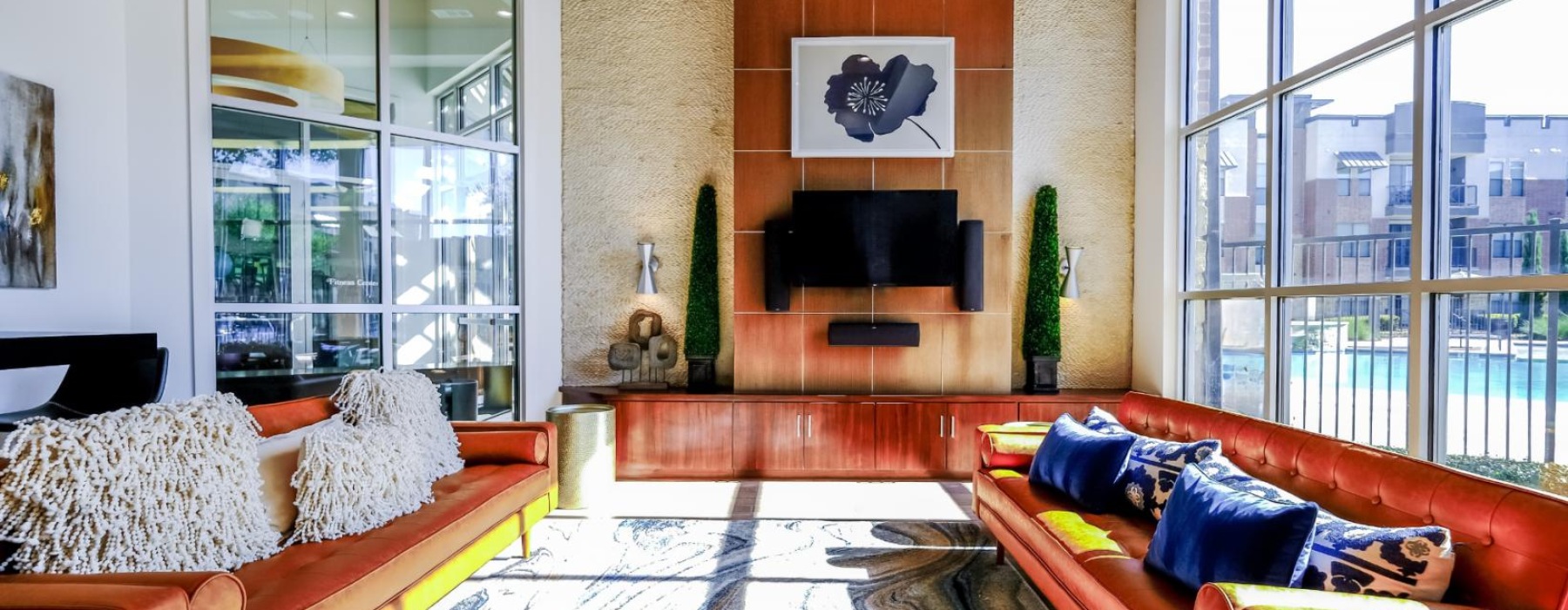 a living room with a fireplace